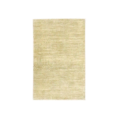 2'X3' Beige Modern Grass Design Hand Knotted Wool With Silk Sample Rug