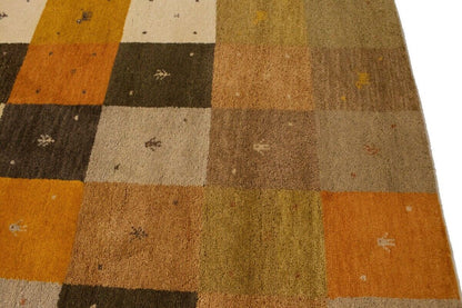 Modern Gabbeh Rug Multicolored Tribal Checker
