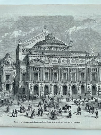 Paris Opera Garnier 1867 Original Wood Engraving Le Monde Illustr Paris Exposit