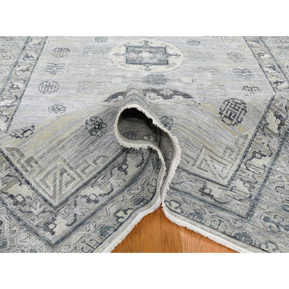7'9"X9'10" Pure Silk With Textured Wool Khotan Design Hand Knotted Rug