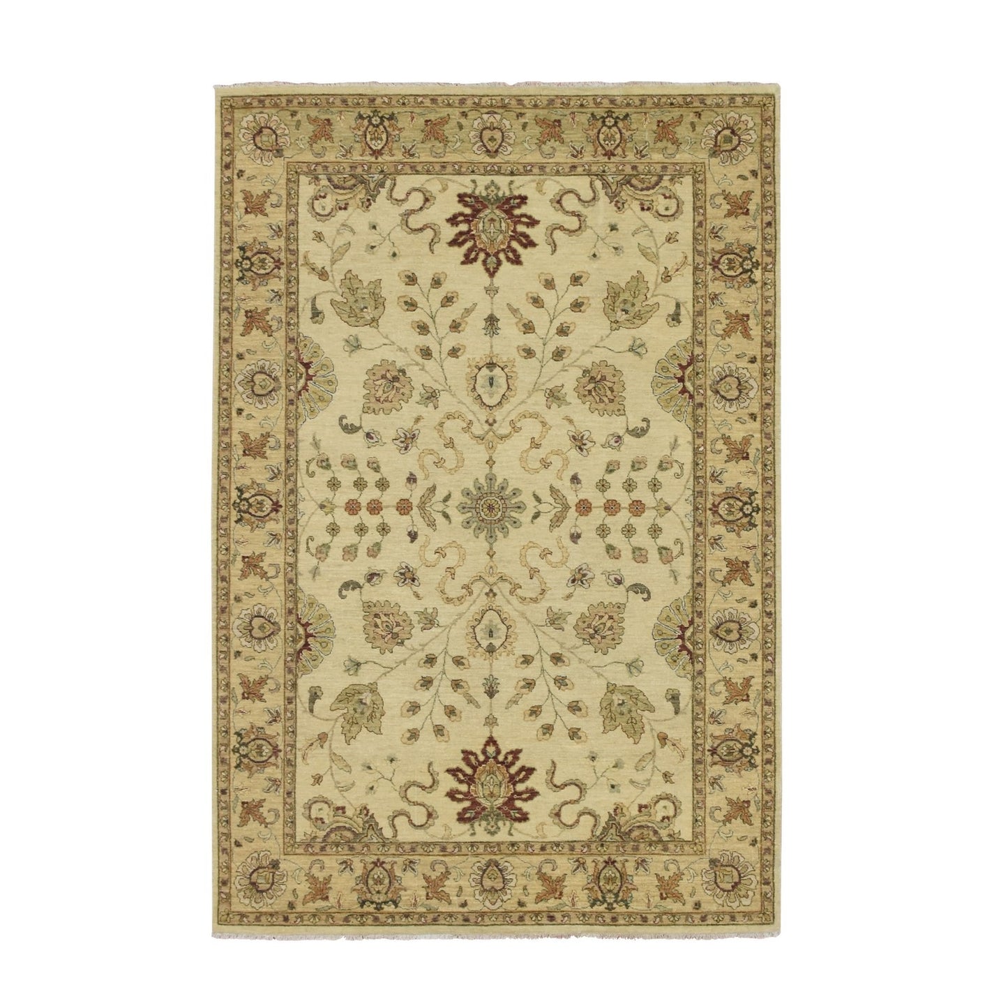 5'5"X8'1" Ivory Agra Ziegler Design Leaf Pattern Hand Knotted Wool Rug