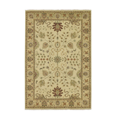 5'5"X8'1" Ivory Agra Ziegler Design Leaf Pattern Hand Knotted Wool Rug