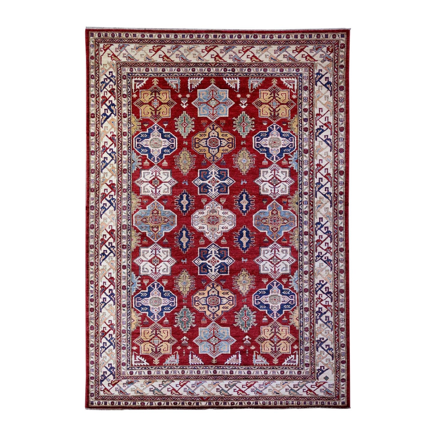 7'X10' Barn Red Hand Knotted Afghan Super Kazak Soft Shiny Wool Rug