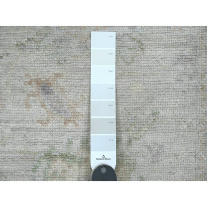 2'10"X5'9" White Hand Knotted Angora Oushak Leaf Design Wool Runner Rug