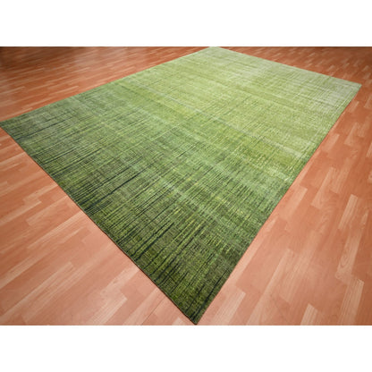 9'X12'3" Moss Green, Vertical Ombre Design, Hand Knotted, Soft Wool Rug