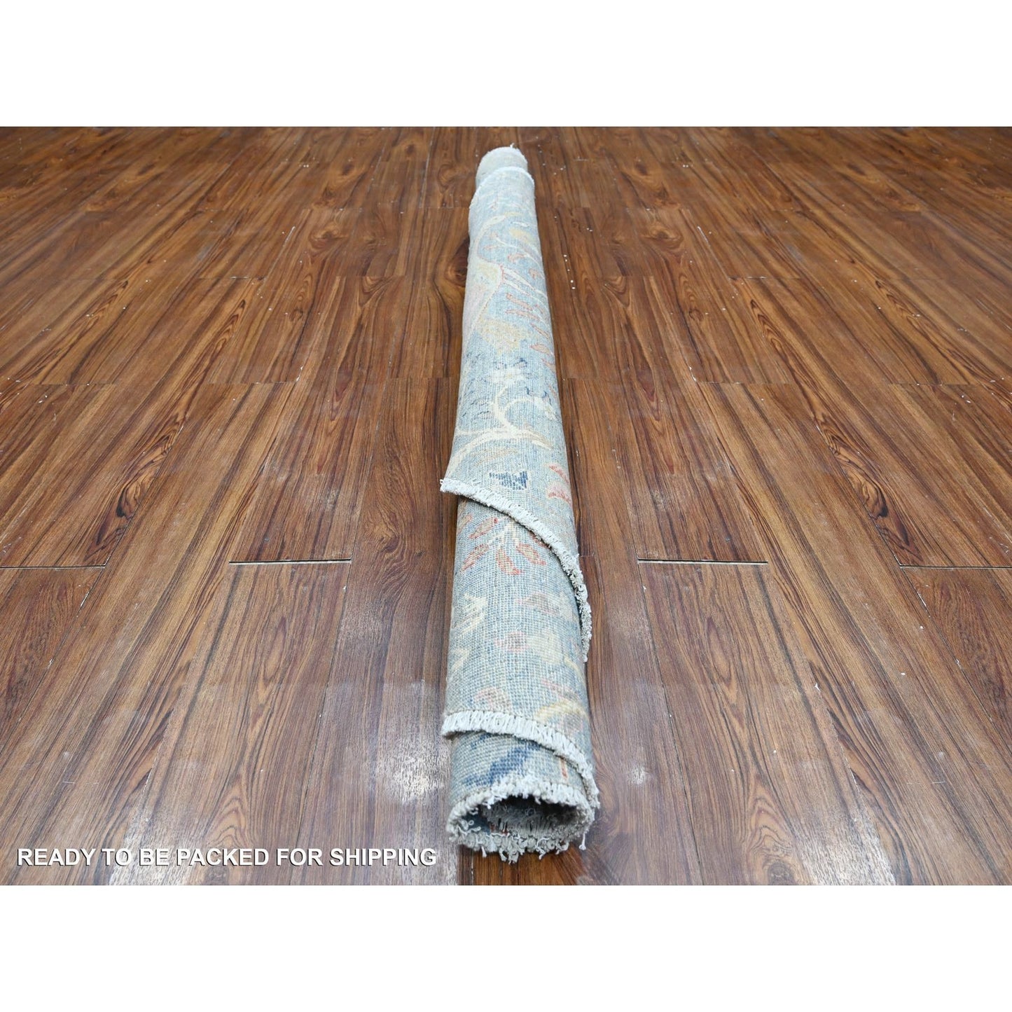 6'X6' Uranian Blue Wool Peshawar Birds Of Paradise Hand Knotted Round Rug