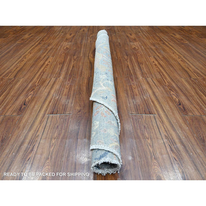 6'X6' Uranian Blue Wool Peshawar Birds Of Paradise Hand Knotted Round Rug