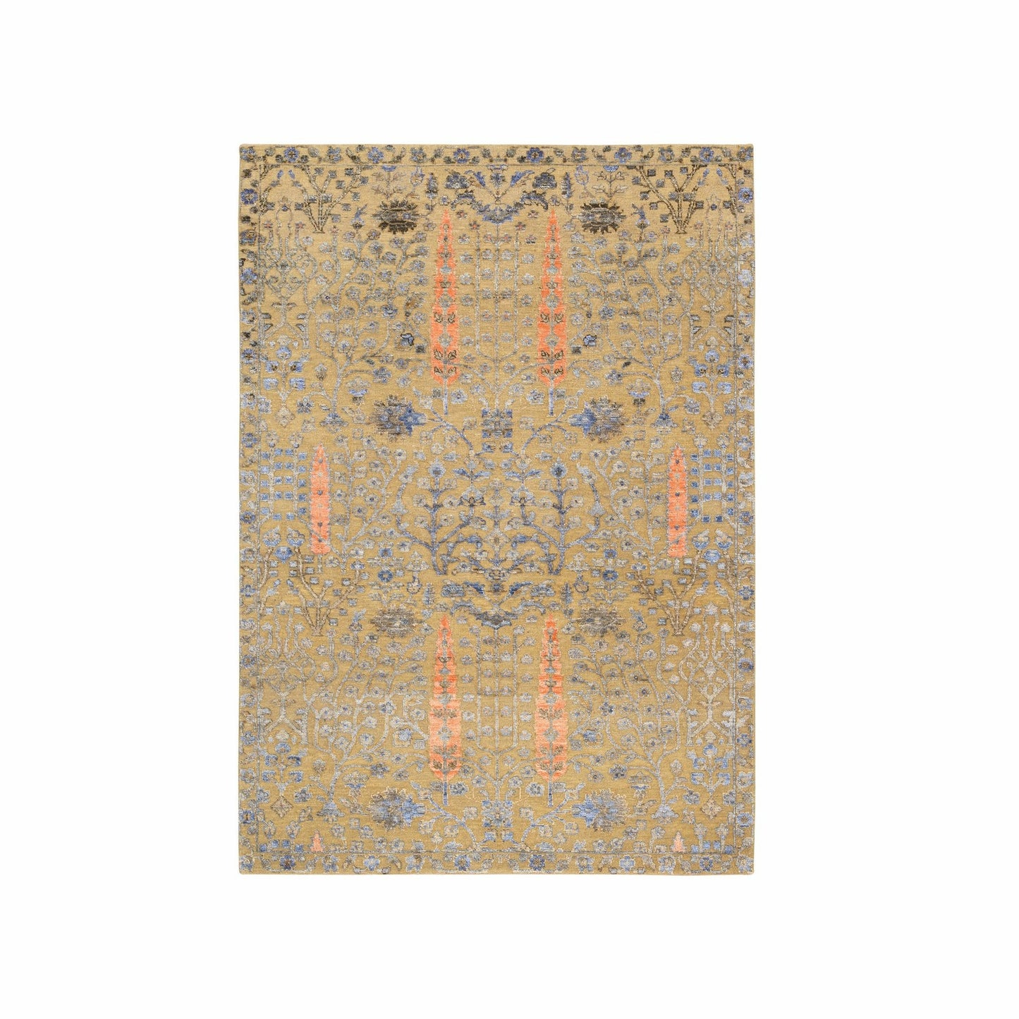 4'1"X6'2" Brown Hand Knotted Cypress Tree Design Silk With Wool Rug