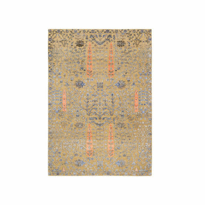 4'1"X6'2" Brown Hand Knotted Cypress Tree Design Silk With Wool Rug