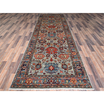 4'1"X11'9" Agate Gray Heris All Over Design Hand Knotted Wool Runner Rug