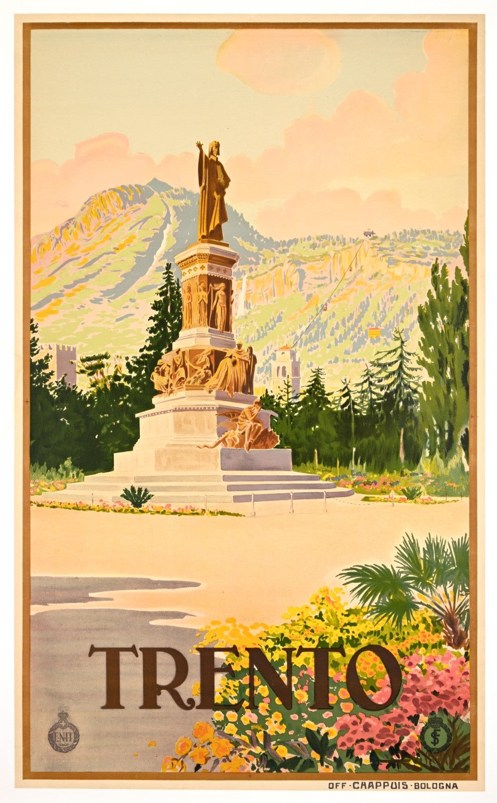 Trento 1925 Italian Travel Poster Enit Chappuis Bologna Stone Lithograph Linen