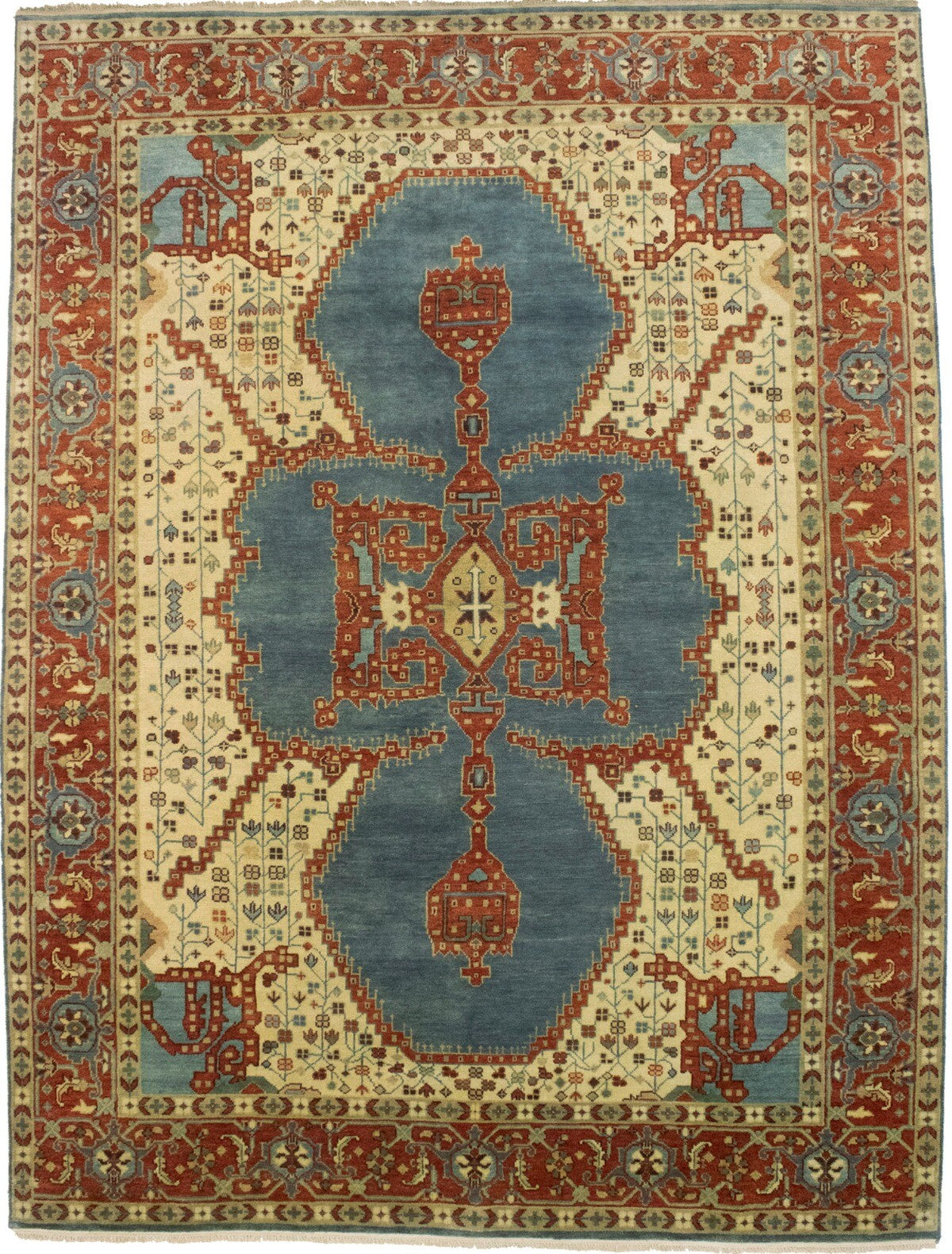 9X12 Ft Handmade Wool Indo-Viss Rug Vintage Style
