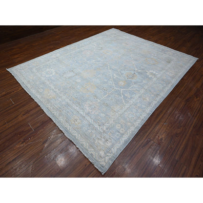 8'1"X10' Blue Gray Wool Weft Afghan Angora Oushak Oriental Rug