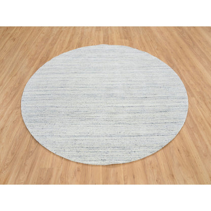 7'10"X7'10" Ivory Wool Hand Loomed Plain Modern Striae Design Round Rug