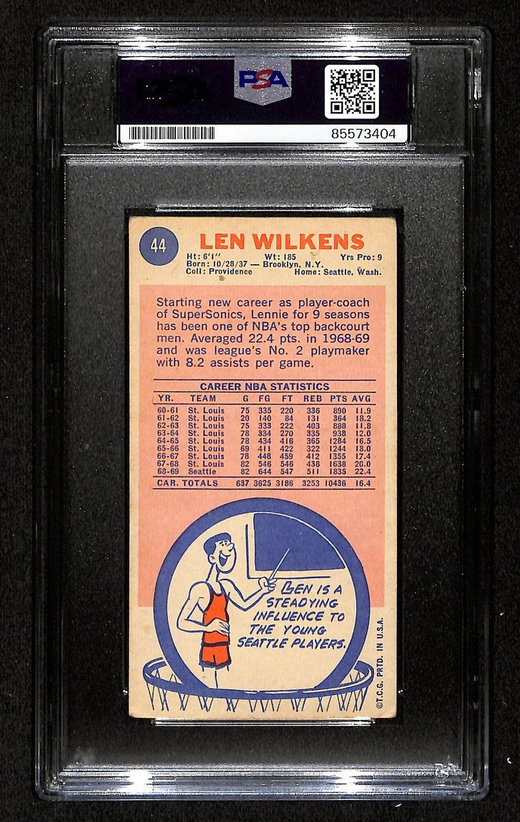 Len Wilkens Hof Seattle Signed/Inscr 1970-71 Topps Rc Card #44 Psa/Dna 198709