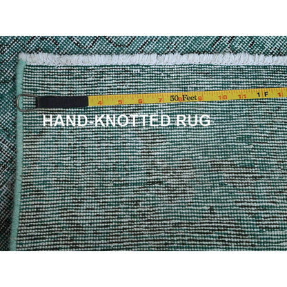 2'X5'8" Green Overdyed Vintage Zoroastrian Hand Knotted Wool Runner Rug