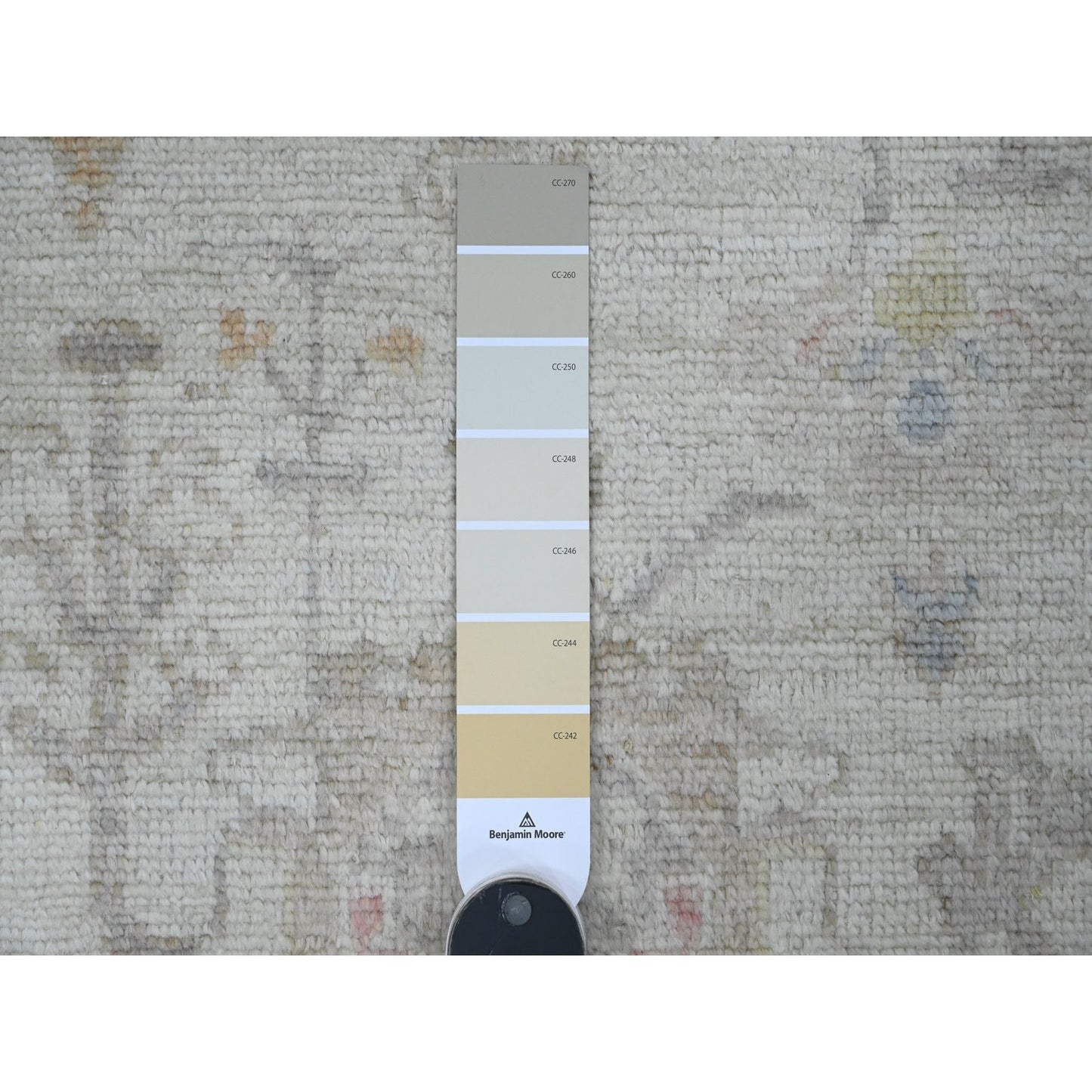 2'10"X10' Gray Hand Knotted Angora Oushak Leaf Design All Wool Runner Rug