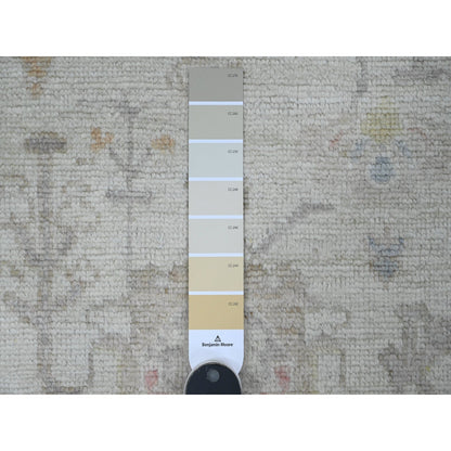 2'10"X10' Gray Hand Knotted Angora Oushak Leaf Design All Wool Runner Rug