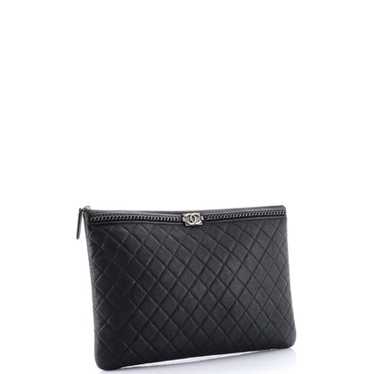 Chanel Boy O Case Clutch Quilted Lambskin With Chain Detail Large