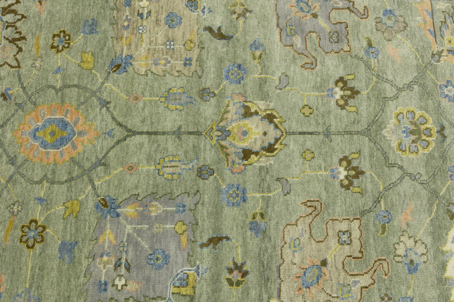 Carpet 9x12 ft Hand-Knotted Floral Green Chobi Design Oriental Rug Large