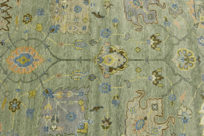 Carpet 9x12 ft Hand-Knotted Floral Green Chobi Design Oriental Rug Large