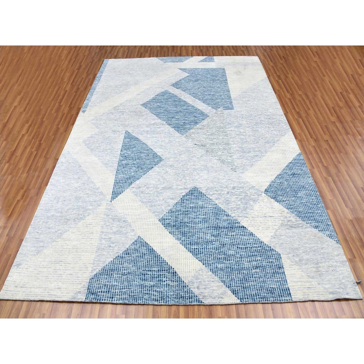 9'2"X12'3" Blue Wool Hand Knotted Geometric Art Deco Collection Rug