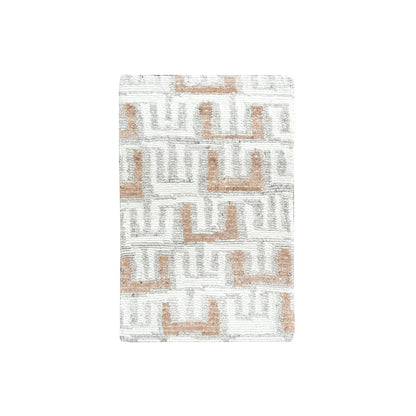 2'1"X3' Ivory Minimalist Swedish Design Flat Weave Hand Knotted Wool Rug