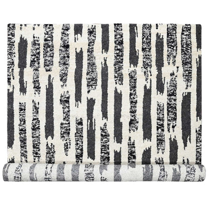 10'2"X13'7" Ivory & Black Wool Modern Design Hand Knotted Oriental Rug