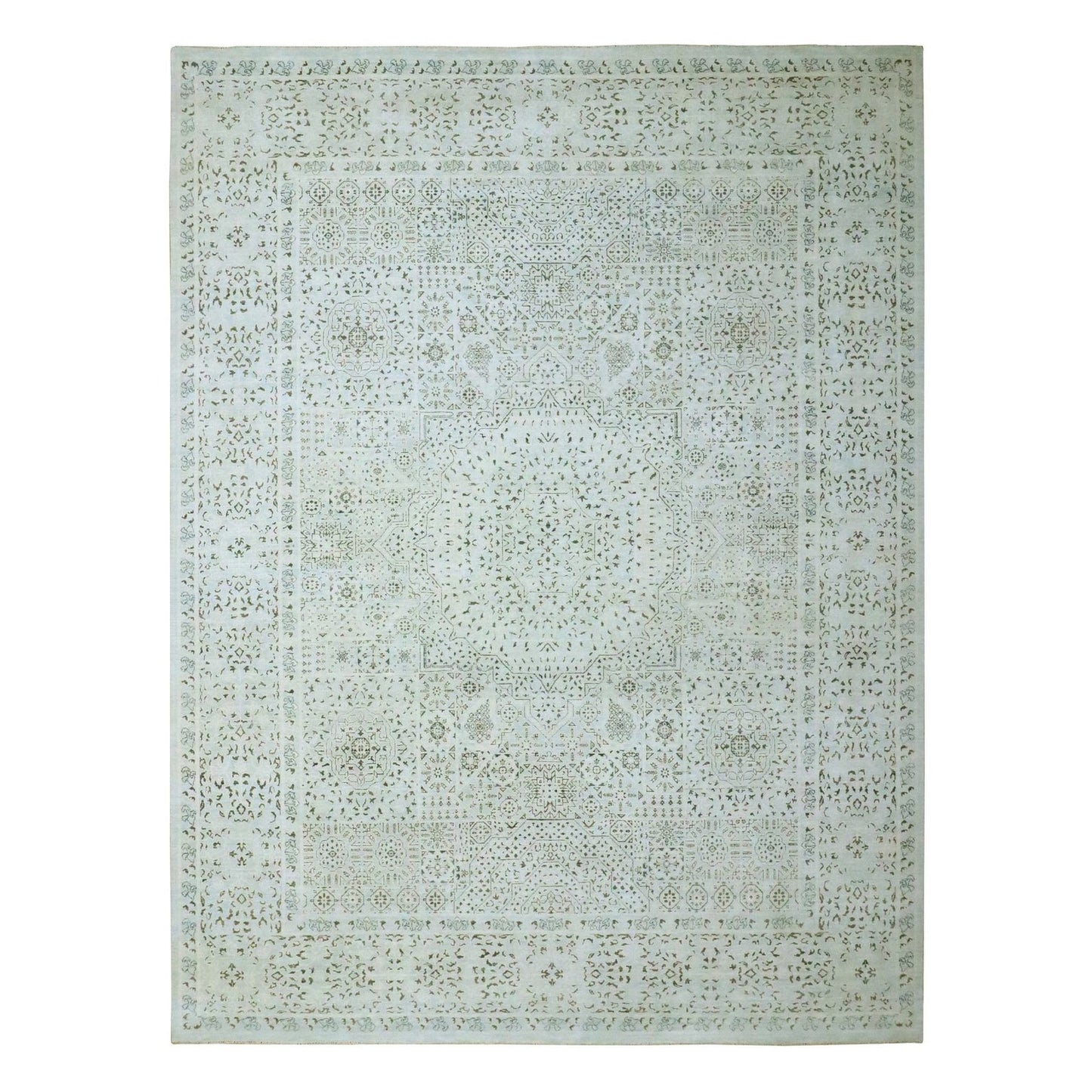 9'1"X12' Beau Blue Pre Historic Mamluk Design Hand Knotted Pure Wool Rug
