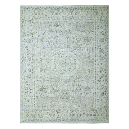 9'1"X12' Beau Blue Pre Historic Mamluk Design Hand Knotted Pure Wool Rug
