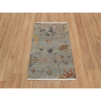 2'1"X3' Gray Broken Pattern Oushak Design 100% Wool Hand Knotted Mat Rug