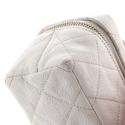 Chanel Top Handle Zip Around Vanity Case With Chain Quilted Caviar Mini