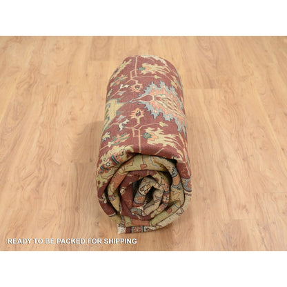 10'X10' Red Hand Spun Wool Hand Knotted Antiqued Fine Heris Round Rug