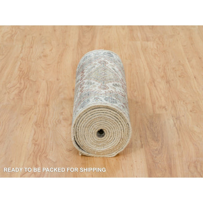 2'7"X21'9" Vista White Hand Knotted Flower Border Xl Runner Oriental Rug