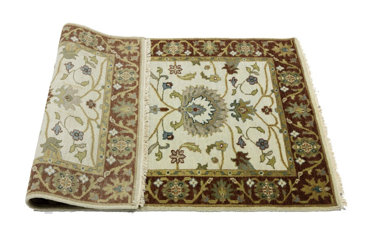 Hand-Knotted Cream Floral Design Osh Chobi Rug