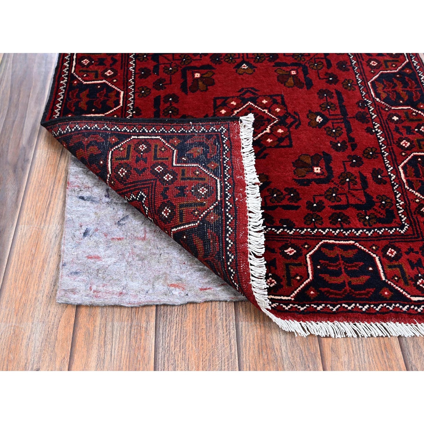 2'2"X5'4" Red Afghan Khamyab Tribal Design All Wool Hand Knotted Runner Rug