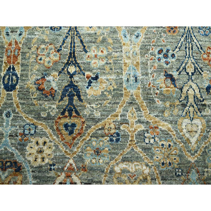 8'X9'10" Gray Zoroastrian Garden Pattern Hand Knotted Pure Wool Rug