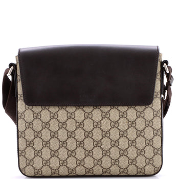 Gucci Flap Messenger Bag Gg Coated Canvas With Leather Medium