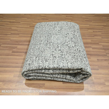 9'X12' Dove Gray Pre Historic Mamluk Design Hand Knotted Pure Wool Rug