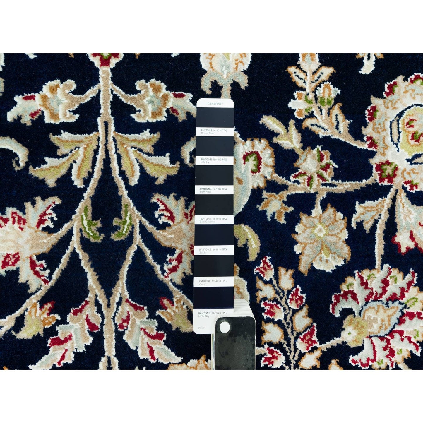 6'1"X9' Big Stone Blue Nain Flower Design Hand Knotted Wool Oriental Rug