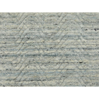 2'6"X7'10" Green Variegated Design Hand Loomed Wool Modern Runner Rug