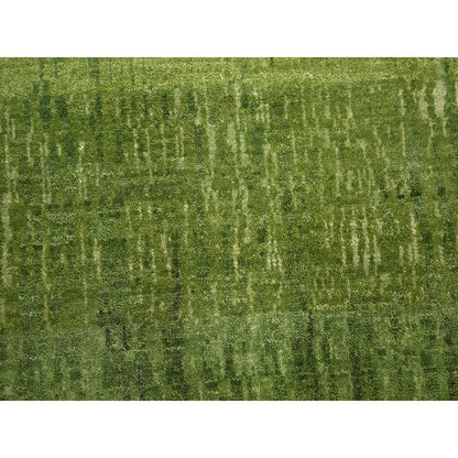 9'X12'3" Moss Green, Vertical Ombre Design, Hand Knotted, Soft Wool Rug