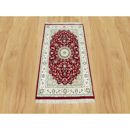 2'7"X4'1" Sun Dried Tomato Red Nain Central Medallion Hand Knotted Rug