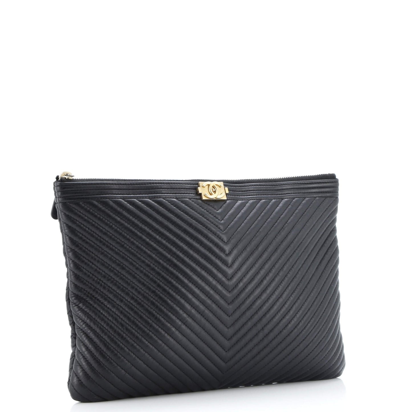 Chanel Boy O Case Clutch Chevron Calfskin Medium