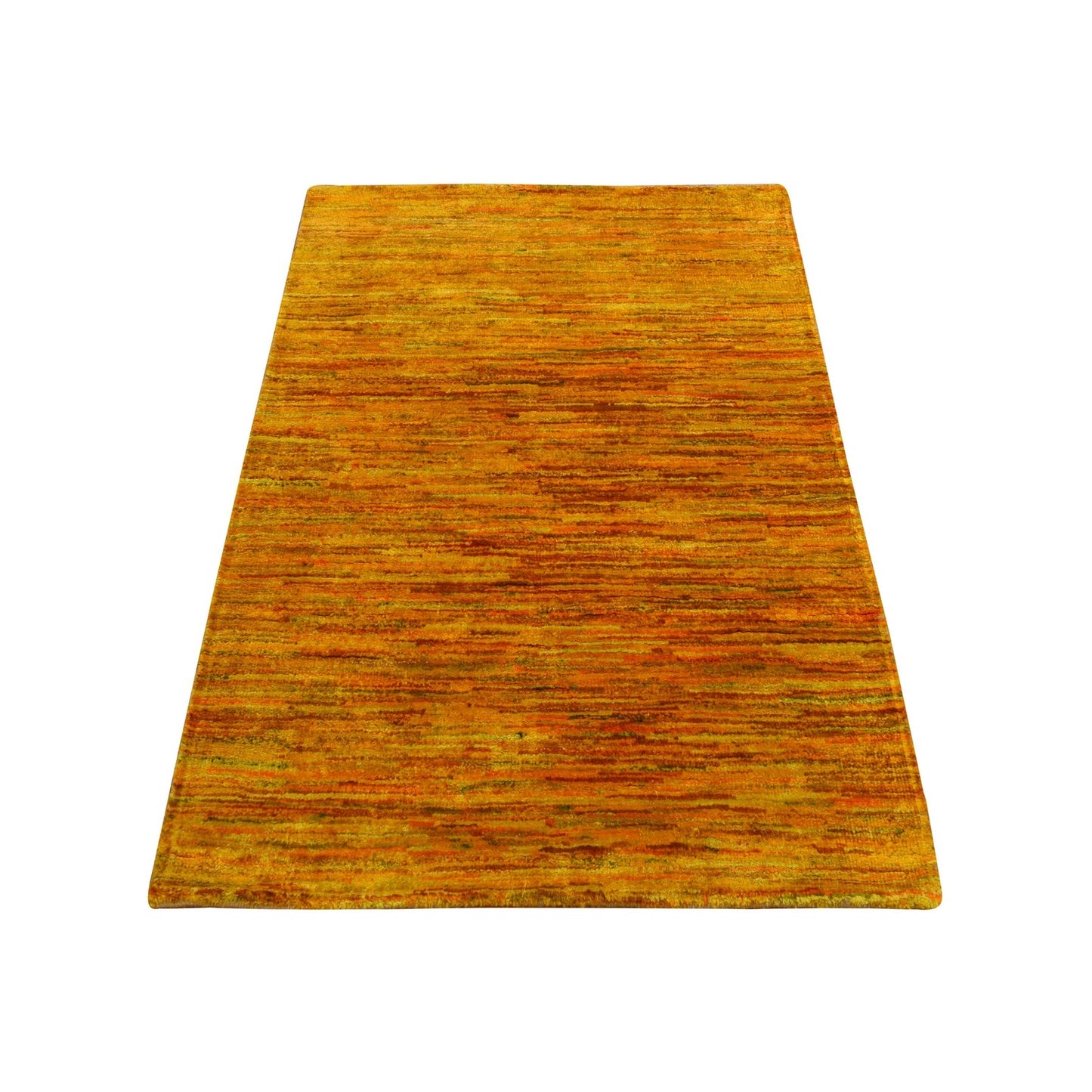 2'X3'1" Gold Color Plain Solid Design Pure Sari Silk Hand Knotted Mat Rug