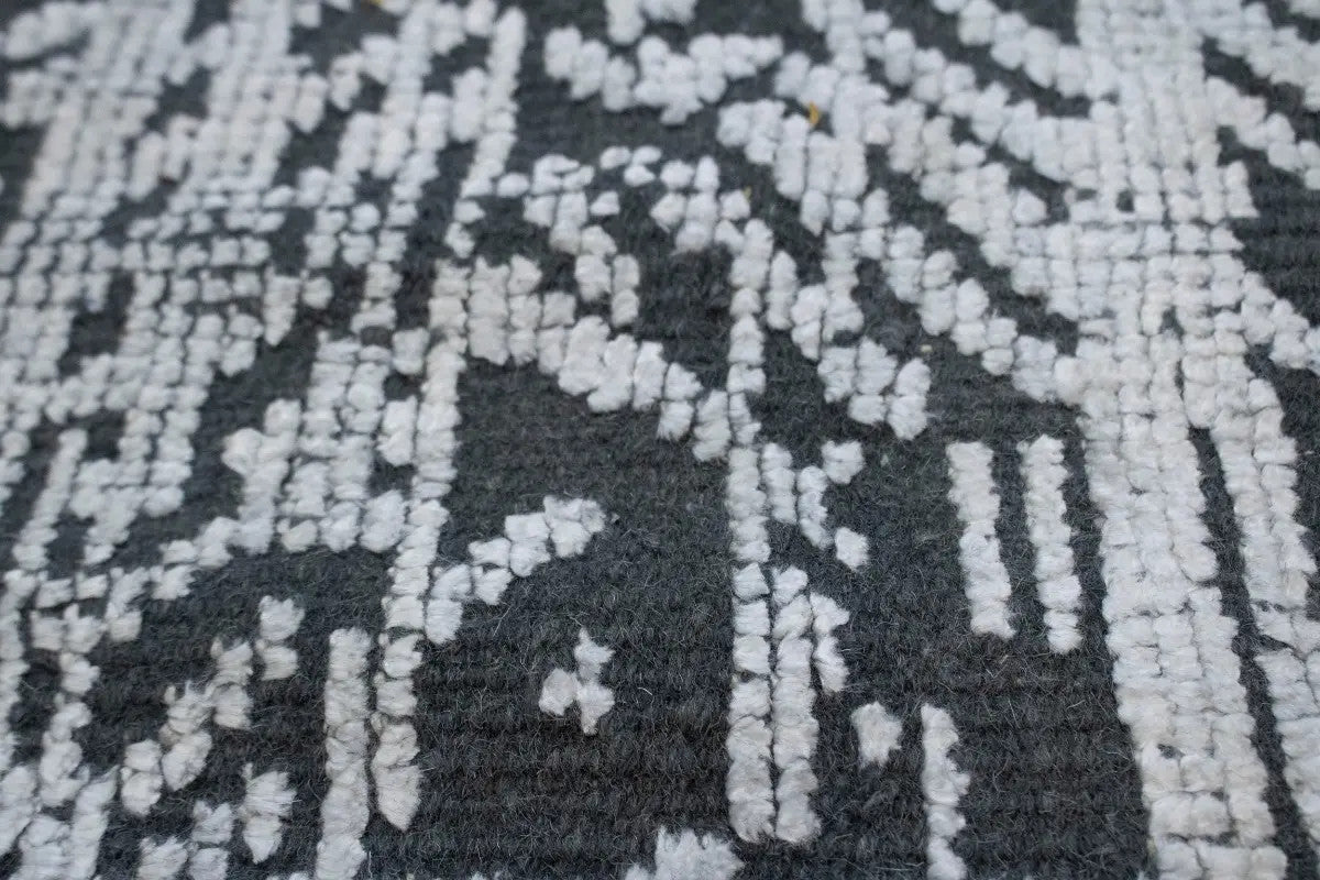 8x10 Hand-Carved Dark Grey Wool Modern Oriental Rug High-Low Relief Carpet