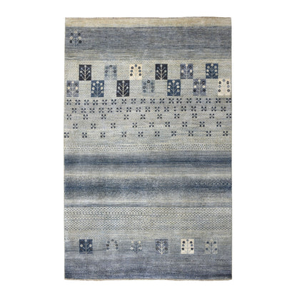 5'10"X8'6" Blue Kashkuli Gabbeh Pictorial Pure Wool Handmade Oriental Rug