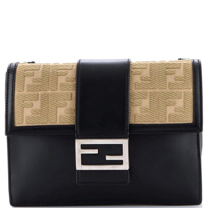 Fendi Flat Baguette Crossbody Bag Leather With Zucca Jacquard Medium