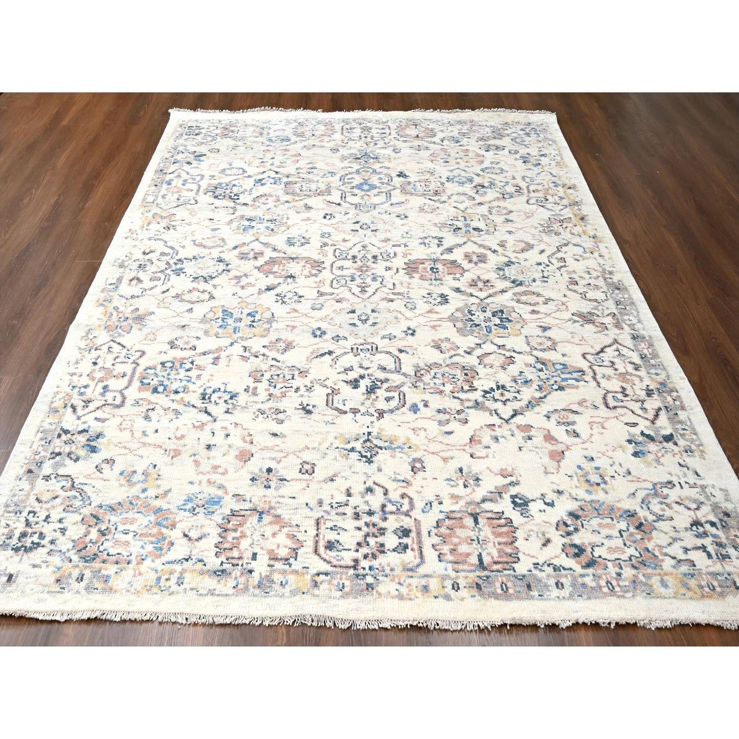 8'10"X11'10" Ivory Pure Wool Hand Knotted Mahal Design Oriental Rug