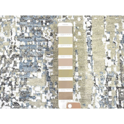 2'6"X10'1" Beige Modern Abstract Design Hand Knotted Pure Wool Runner Rug